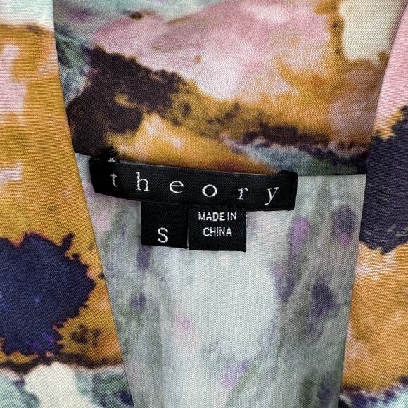 Theory blouse 100% silk watercolor floral sleeveless tie neck sash fairy small - Picture 6 of 8